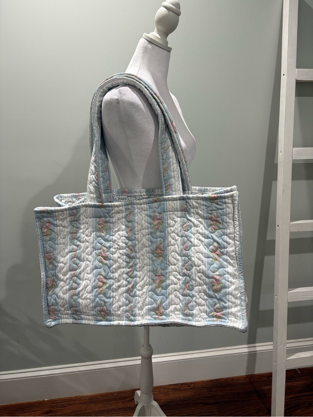 The Ida Mae Home Bella Stripe Blue Quilted Handbag